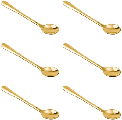 Dailygoods- Mini Lepel Goud - 6 Stuks - Roestvrij Staal - Compact - Voor Specerijen - Praktisch Ontwerp - 7,3 x 1,5 cm - Theelepels