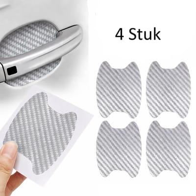 Krasbestendige Autodeurgreep Beschermfolie – Zilver – 4 Stuks – 3D Koolstofvezel TPU Stickers – Deurgreep Beschermers – Universeel