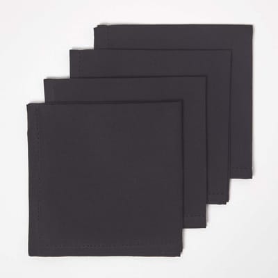 Homescapes katoenen stoffen servetten, set van 4, zwart