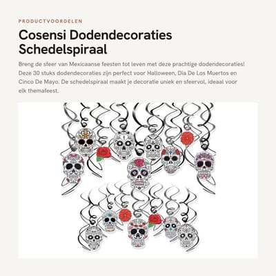 Dailygoods- Dodendecoraties 30 Stuks - Schedelspiraal - Hangdecoraties - Halloween - Dia De Los Muertos - Mexicaans Feest - Inclusief Haken - Feestdecoraties