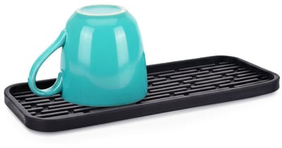 Siliconen Aanrecht Organizer - 23 x 9,5 cm - Spoelbak Mat - Zeepbakje & Sponshouder - Antislip & Hittebestendig - Grijs