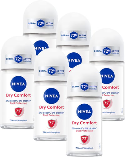 NIVEA Dry Comfort Anti-Transpirant Deo Roller - Deodorant - 72 uur Bescherming - Quick Dry Deodorant Dames - Alcoholvrij - Voordeelverpakking - 6 x 50 ml