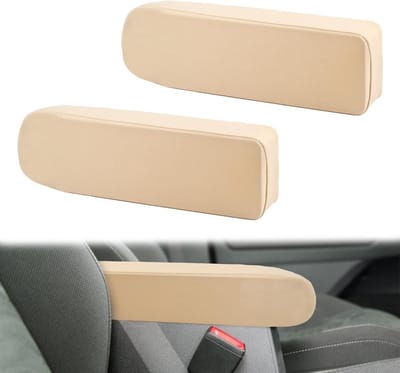 Set van 2 Auto Voorstoel Armsteunhoezen, Stof Armsteun Beschermers voor Auto Interieur, Geschikt voor SUV en Truck (Beige)