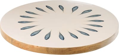 J-Line plateau Draiiend Rond - hout - blauw/wit