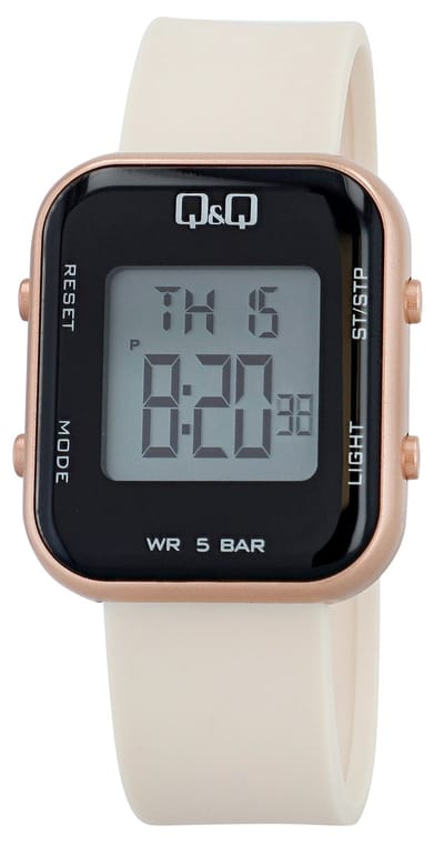 Q&Q model m207j007y-Dameshorloge-digitaal-wit / rose kleur-2 tijden-alarm-stopwatch-back light-waterdicht