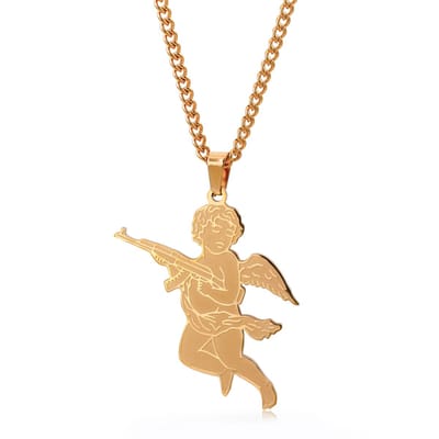 Engel met Geweer Ketting - Goudkleurig - Grappige Hanger Ketting 60cm - Pax Amare