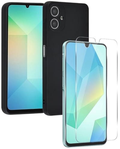 Soft Back Cover Hoesje Geschikt voor: Samsung Galaxy A06 Silicone Zwart + 1x Tempered Glass Screenprotector - ZT Accessoires