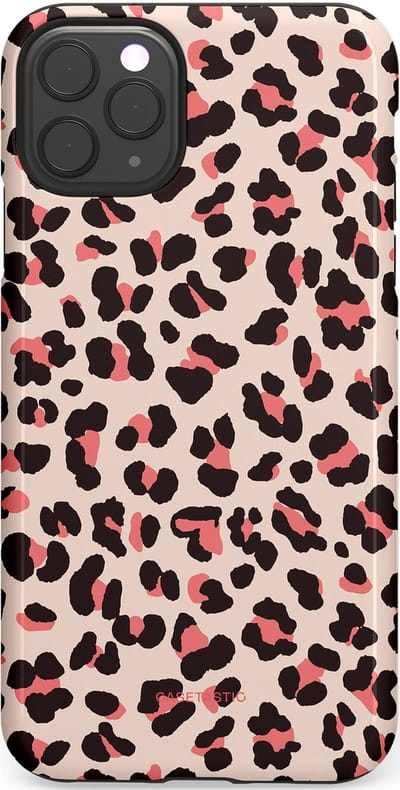 Casetastic hoesje geschikt voor Apple iPhone 11 Pro Max - Dubbellaagse bescherming - Tropische Panter - Fashion Case - Zand Zwart Koraal