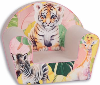Kinderzetel Tijger Jungle 3D Roze - Kinderfauteuil - Kinderbank - Kindersofa - Kinder fauteuil - Kinderzeteljes peuters - Kinder zetel - Kinderstoel - kinderfauteuils - Speelgoed 1 jaar - Gomoor