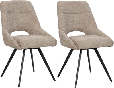 BukkitBow – Eetkamerstoel / Keukenstoel - Geschikt als Make-up Stoel - Chenille & Metalen Onderstel - Chenille Stof - Taupe - 2 Stuks