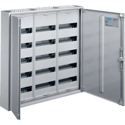 Hager FWB53S FWB53S Veldverdeler Opbouw (op product), Inbouw (in muur), Deels verzonken Aantal groepen: 180 Aantal rijen: 15 Inhoud: 1 stuk(s)