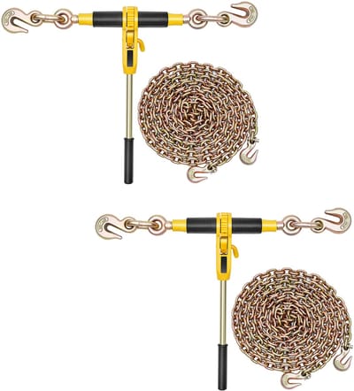 Ratchet Chain Binder, 5/16 inch x 10 ft G80-kettingen, 8000 lbs draagvermogen, ketting- en binderset voor bevestigen, slepen, houtkap en hijswerkzaamheden
