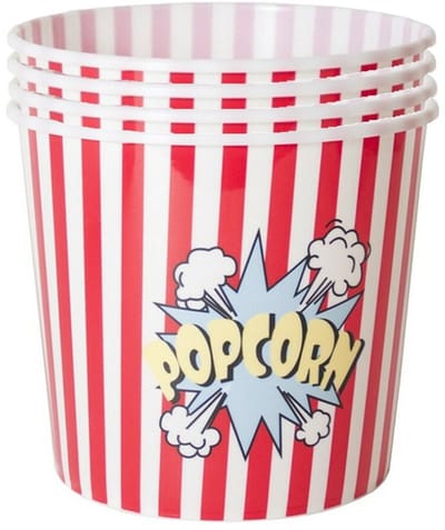 Gerimport Popcorn bak - 4x - rood/wit - kunststof - D24 - 9 liter - herbruikbaar