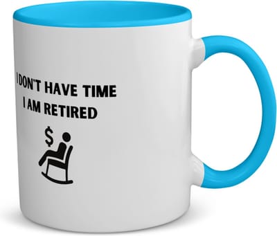 Akyol - i don't have time i am retired koffiemok - theemok - blauw - Collega - beste collega - collega's - verjaardag - afscheidscadeau - geschenk - kado - 350 ML inhoud