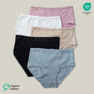 5-Pack Dames Hoge Taille Maxi Slips Organisch Katoen - Zachte kant bij de taille - Superzacht - 9106 Maat M