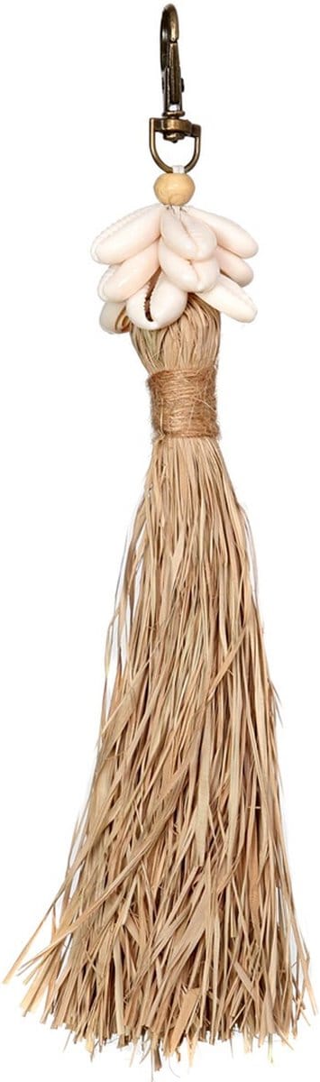 - de raffia cowrie shell sleutelhanger | naturel | raffia - schelpen | 3x3x20 cm - naturel - 3x3x20