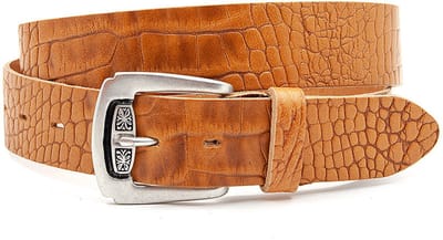 Cognac kleurige jeans riem croco - Dames riem - 4 cm breed - Leer - Jeans riem - Casual - Maat 85