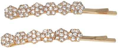 Haarsoires Haarspeld Schuifspeldjes Recht 6cm - Bloemen - Strass Steentjes - Goud - Set van 2 - Haarklem - Haarclip - Haaraccessoires voor Dames & Kinderen - Hair Clip - Decoratieve Haaraccessoire