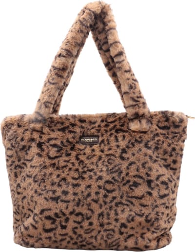 Trendy handtas / shopper - Flora & Co - animal print - furry - taupe