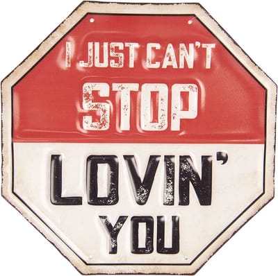 Clayre & Eef Tekstbord 30x30 cm Rood Wit Ijzer Achthoek Lovin You Wandbord