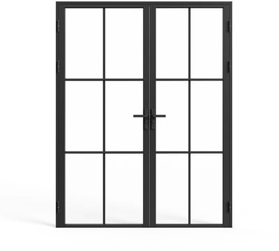 Vente-unique Omkeerbare dubbele deur van aluminium en gehard glas - Zwart - 2 x H204 x B73 cm - SEROTO