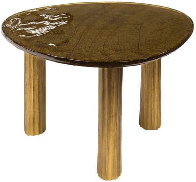 Salontafel Rond Goud (70x59x45cm) - Bijzettafeltjes Woonkamer - Bijzettafels Rond Goud- Antieke Ronde Tafel - Salontafel Industrieel Goud- Decoratie Salontafel - Salon Tafel Industrieel & Landelijk - Grote & Kleine Tafel