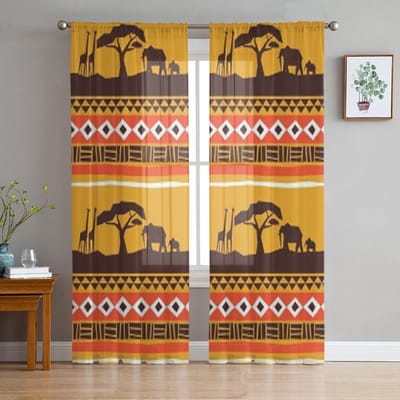 Afrikaans Kunstpatroon Tule Transparante Gordijnen voor Woonkamerdecoratie Gordijn voor de Kamer Slaapkamer Keuken Voile Organza Gordijnen 135W x 114H(cm)
