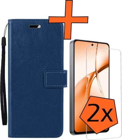 Hoes - Met 2x Screenprotector - Geschikt voor OnePlus Nord CE4 - Luxe Pasjeshouder - Bookcase Portemonee - Flip Case - Kunstleer Book Case - Flipcase Hoes - Book Cover - Walletcase - PortemonneeHoes - Donkerblauw