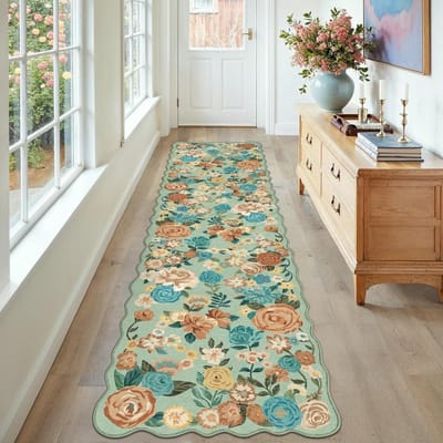 Retro Runner Vloerkleed Stijlvol Klein Fris Bloemendruk Slaapkamer Nachtkastje Tapijt Opvouwbaar Machine Wasbaar Antislip Gang Tapijten Tapis 50x160cm(19x63inch)