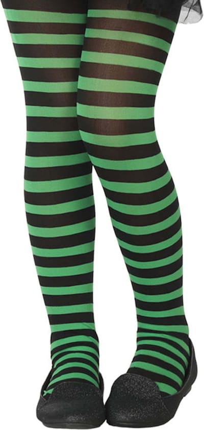 Carnaval verkleed panty voor kinderen van 6 tot 12 jaar - gestreept - zwart/groen - heksen - 40 denier