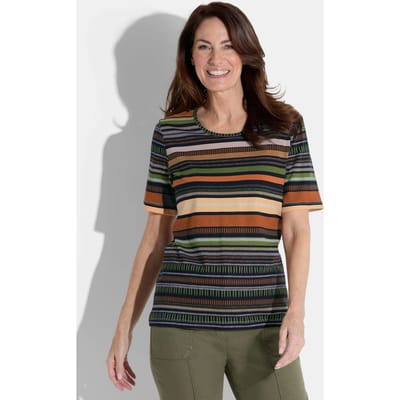 Gestreept shirt van katoen-modal - terracotta / kaki / marine / gedess. - Gr. 19 van Goldner Fashion