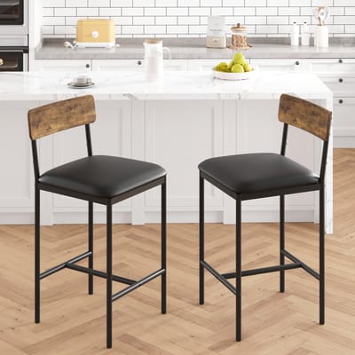 Barkrukken Set van 8 - Industrieel Design met Rugleuning - PU-Leder & Metaal - Barkrukken voor Kookeiland & Bar - Comfortabele Barstoelen - 95 cm Hoog - Bruin