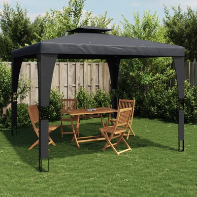 vidaXL - Prieel - met - dubbel - dak - 2,98x2,98 - m - staal - antracietkleurig