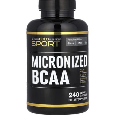 California Gold Nutrition, Sport, Gemalen BCAAs, Vertakte-keten Aminozuren, 500 mg, 240 Plantaardige Capsules (250 mg per capsule)