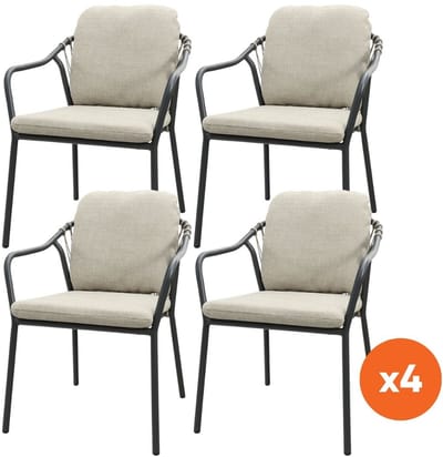 Set van 4 - Pisa rope dining tuinstoel - Royal Grey