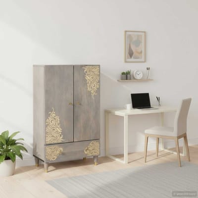 vidaXL - Highboard - Grijs - en - Goud - 60 - x - 33 - x - 100 - cm - Massief - Mango - Hout
