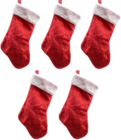 Decoris Kerstsok - 5x - rood/wit - 40 cm - pluche - kerstversiering sokken