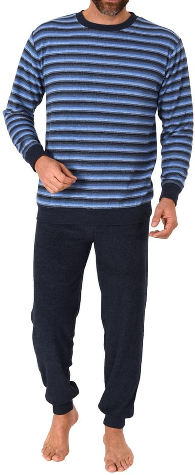 Herenpyjama in fijne badstof met manchetten in streepjeslook - 212 101 13 754
