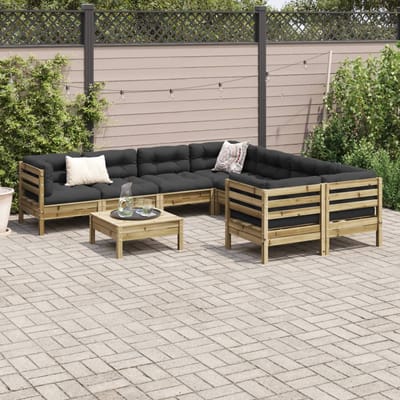 vidaXL - 9-delige - Loungeset - met - kussens - geïmpregneerd - grenenhout