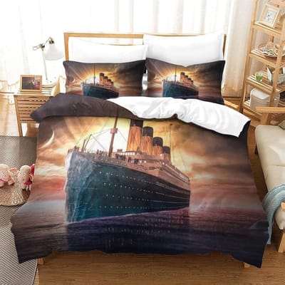 Prachtig 3D Titanic Schip Oceaan Behang Romantische Liefde Print Beddengoed Set Dekbedovertrek Dekbed Bed Jeugd Kinderen Meisjes Jongens Cadeau US Queen(228*228cm)3pcs