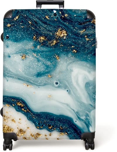 NoBoringSuitcases.com® - Koffer groot - Reiskoffer lichtgewicht - Marmer - Verf - Glitter - Goud - Marmerlook - Rolkoffer met 4 wielen - Grote trolley XL - 98 liter bagage