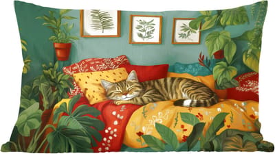 Sierkussens - Kussentjes Woonkamer - 60x40 cm - Kat - Planten - Groen