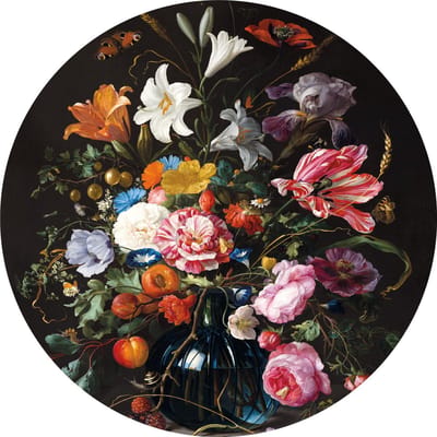 Schilderij Woonkamer - Muurcirkel - voor buiten - tuinposter - Stil leven vaas met bloemen No1 - Ø 50 cm