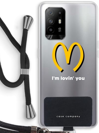 Case Company® - Hoesje met koord geschikt voor Oppo A94 5G hoesje met Koord - I'm lovin' you - Telefoonhoesje met Zwart Koord - Bescherming aan alle Kanten en Over de Schermrand