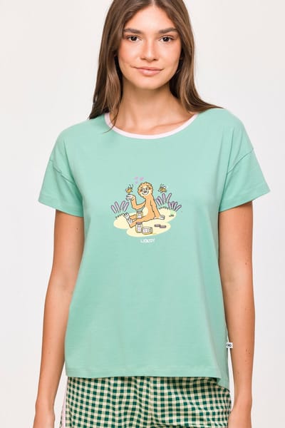 Woody pyjama meisjes - luiaard - muntgroen - 251-10-PZG-S/730 - maat 140
