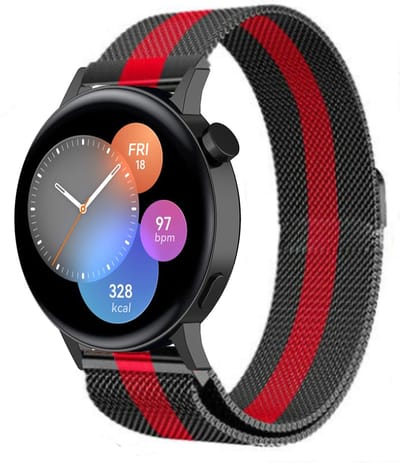 Strap-it Luxe Milanese bandje - geschikt voor Huawei Watch GT 2 42mm / GT 3 42mm / GT 3 Pro 43mm - zwart/rood