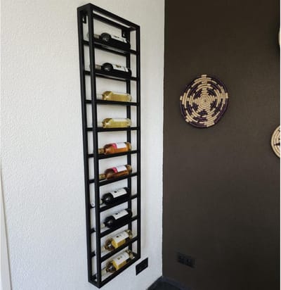 Wijnrek 10 flessen 152 x 40 x 10 - Carsten- Wandmontage - Zwart gepoedercoat staal
