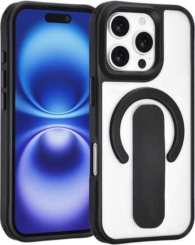 TUNIQ Anti-shock Back cover voor iPhone 16 Pro - Ingebouwde Ringstandaard - Zwart Edge