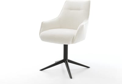 Eetkamerstoel Alja-Flex met armleuning kruispoot zwart bouclé zacht beige 360° draaibaar rocker-functie pocketveer kern