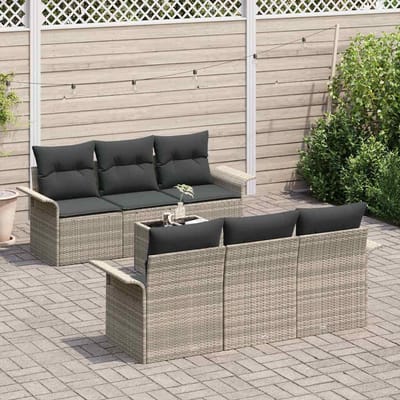 vidaXL - Tuinbank - Set - 7 - st - Lichtgrijs - en - Donkergrijs - poly - rattan